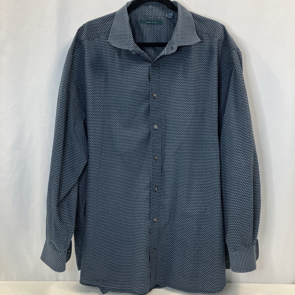 Perry Ellis Long Sleeve Button Down Shirt Men's sz 3X Navy Blue Geometric Print